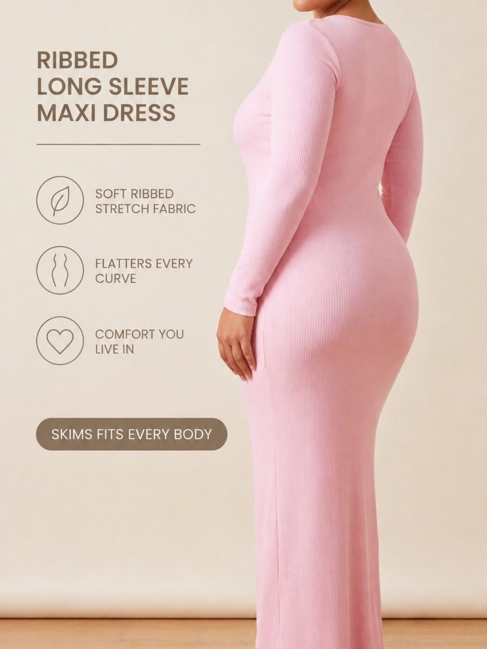 SKIMS Ribbed Long Sleeve Maxi Dress - Pink 4XP